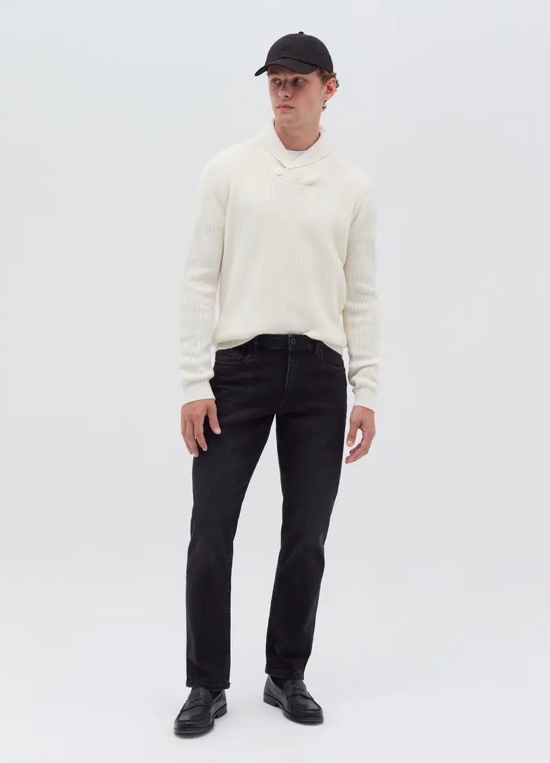 Pullover Con Collo A Scialle, Uomo, Bianco