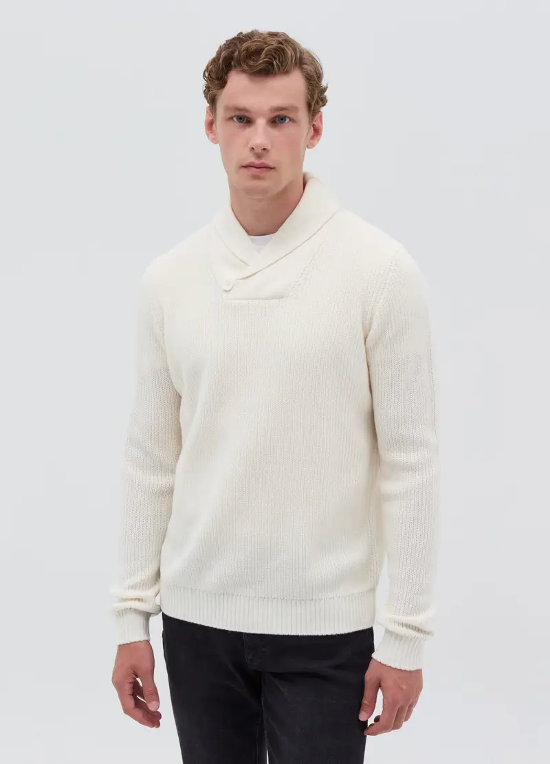 , Pullover Con Collo A Scialle, Uomo, Bianco miniatura 2