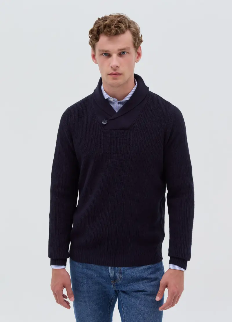 , Pullover Con Collo A Scialle, Uomo, Blu miniatura 2