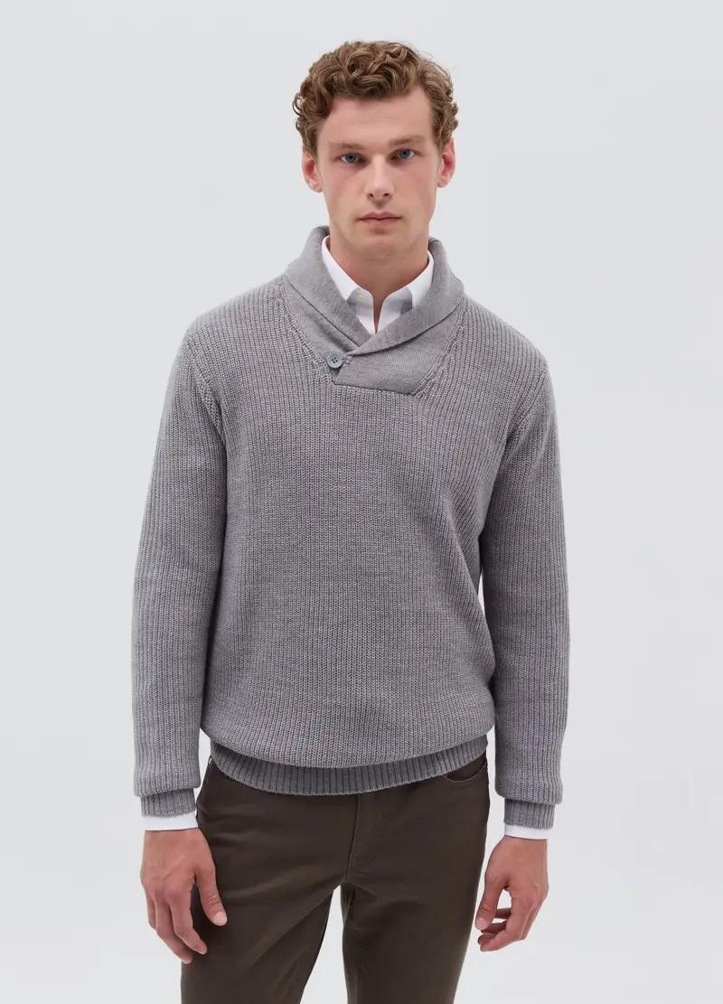Pullover Con Collo A Scialle, Uomo, Grigio miniatura 2