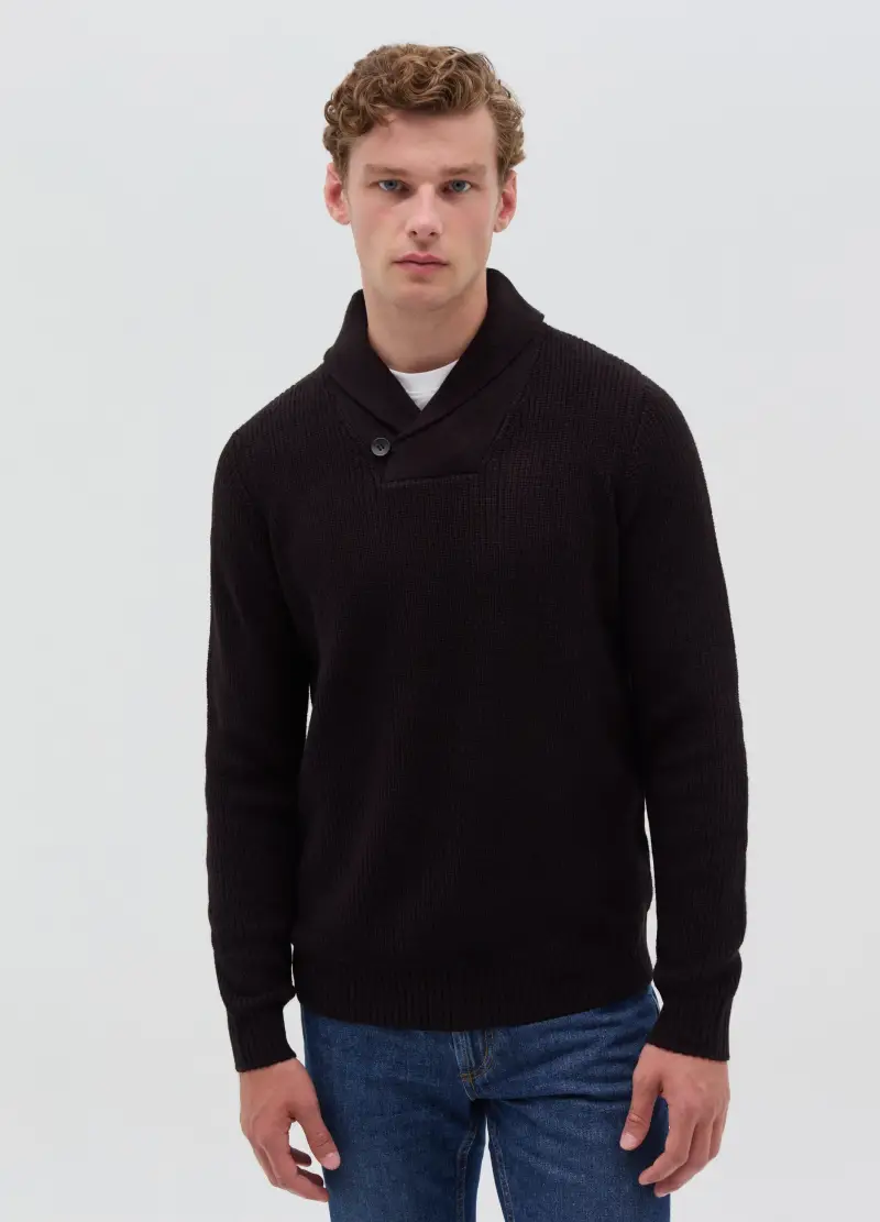 , Pullover Con Collo A Scialle, Uomo, Nero miniatura 3