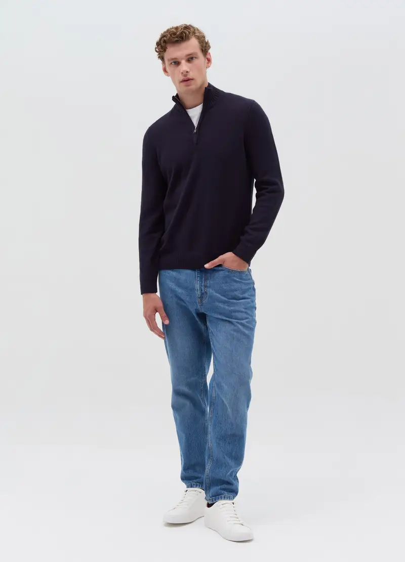 Pullover Con Collo Half-zip, Uomo, Blu