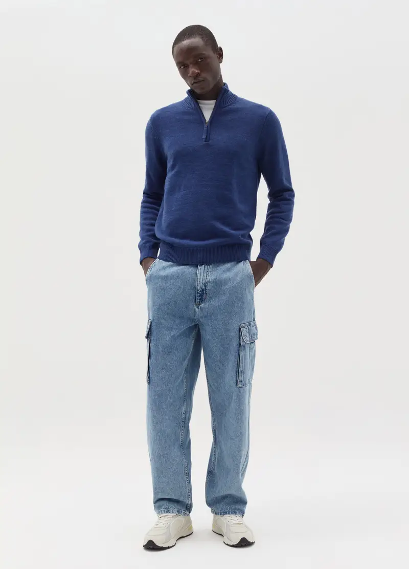 Pullover Con Collo Half-zip, Uomo, Blu