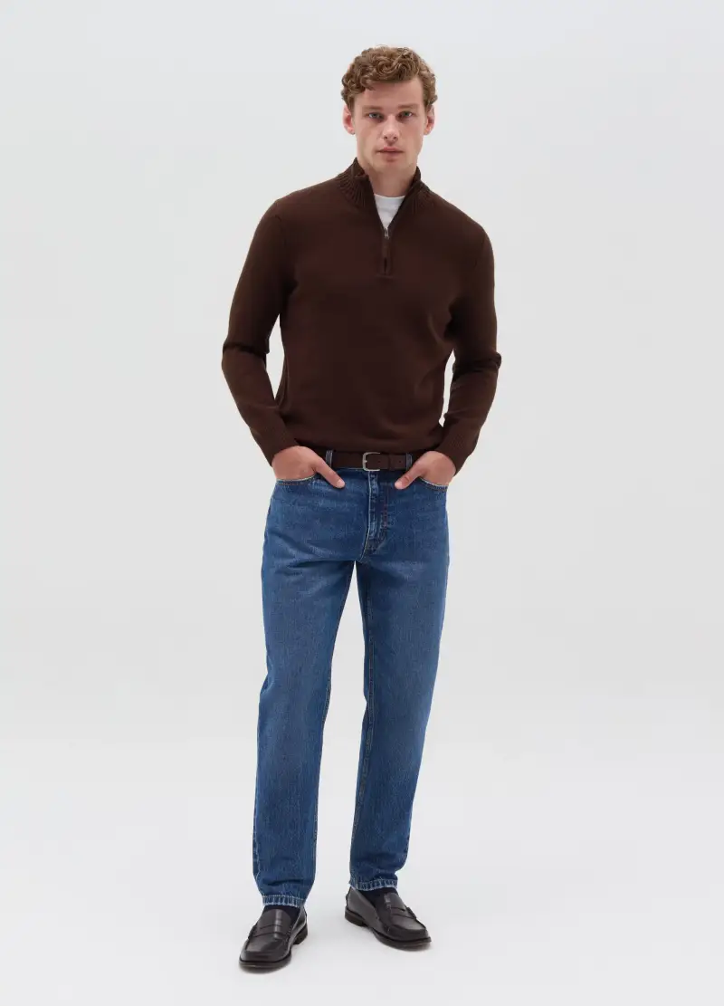 Pullover Con Collo Half-zip, Uomo, Marrone