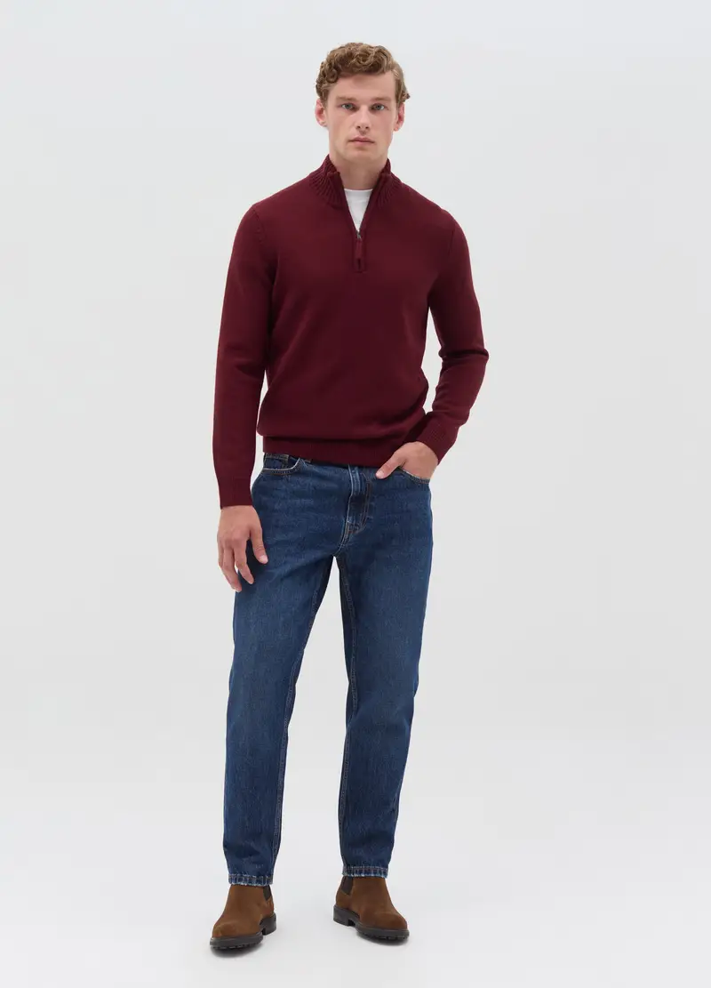 Pullover Con Collo Half-zip, Uomo, Rosso