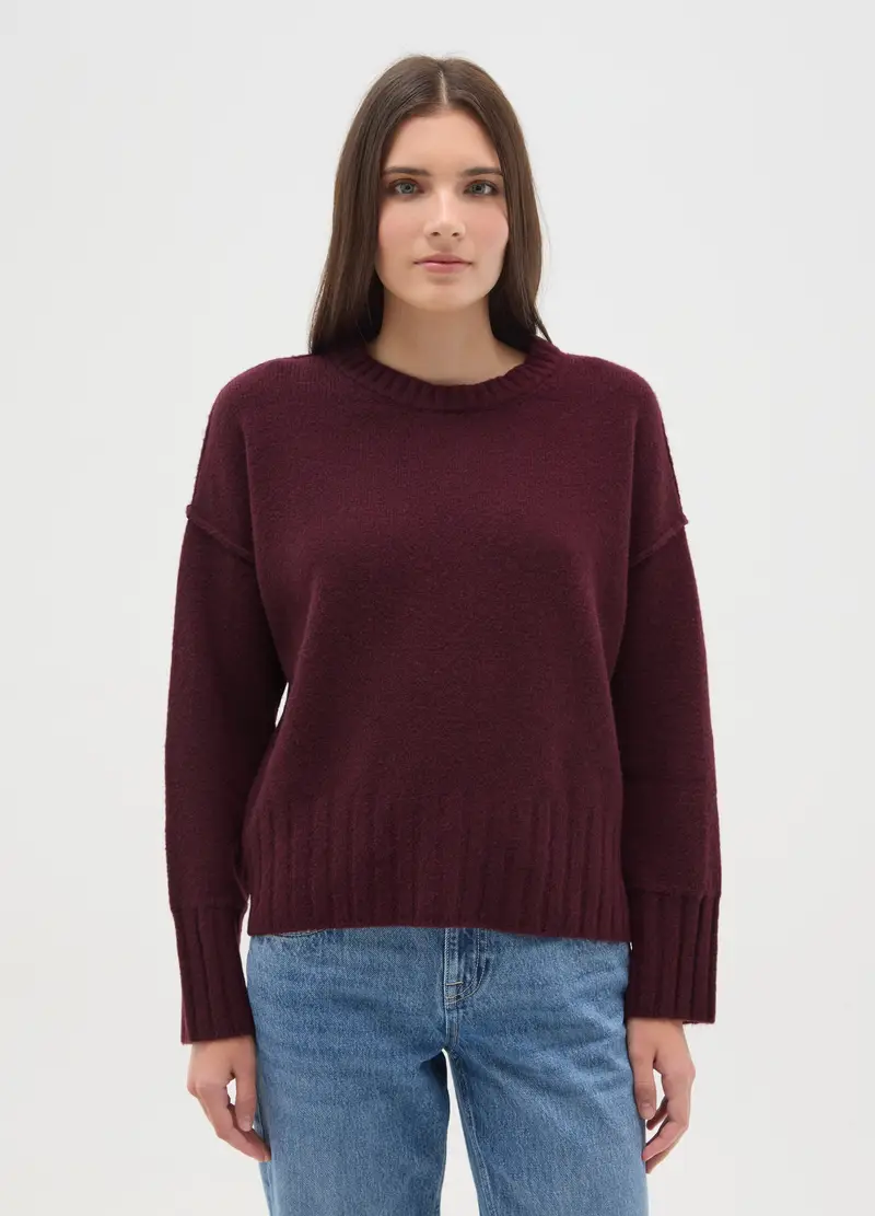 Pullover Con Girocollo Rosso Vestibilità Over, Donna, Rosso miniatura 2