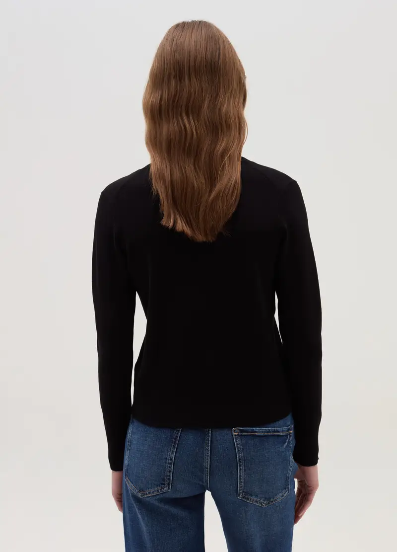 Pullover Con Scollo A V, Donna, Nero miniatura 3