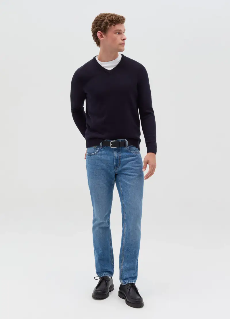 Pullover Con Scollo A V, Uomo, Blu