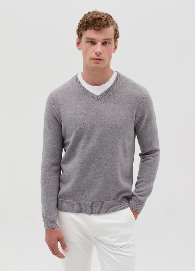 , Pullover Con Scollo A V, Uomo, Grigio miniatura 2