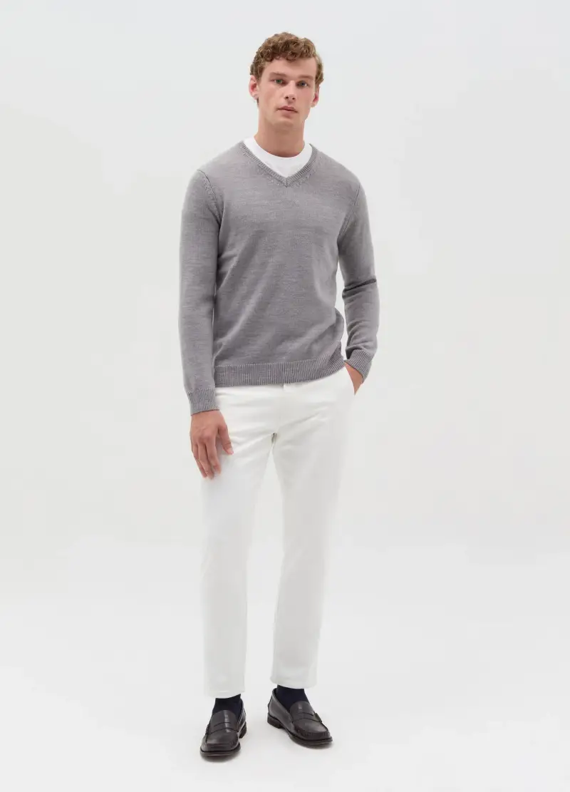 Pullover Con Scollo A V, Uomo, Grigio