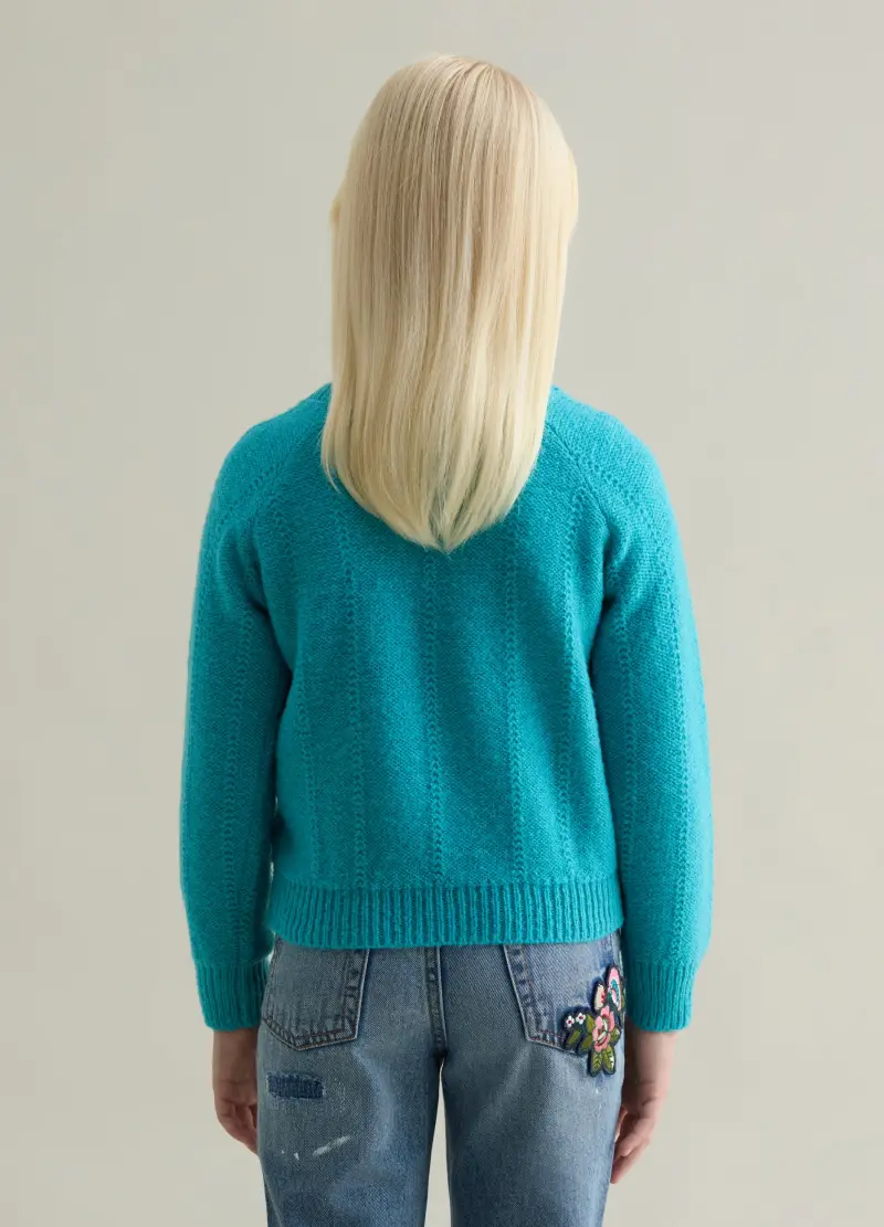 Pullover Con Trama Pointelle, Bambina, Azzurro miniatura 2