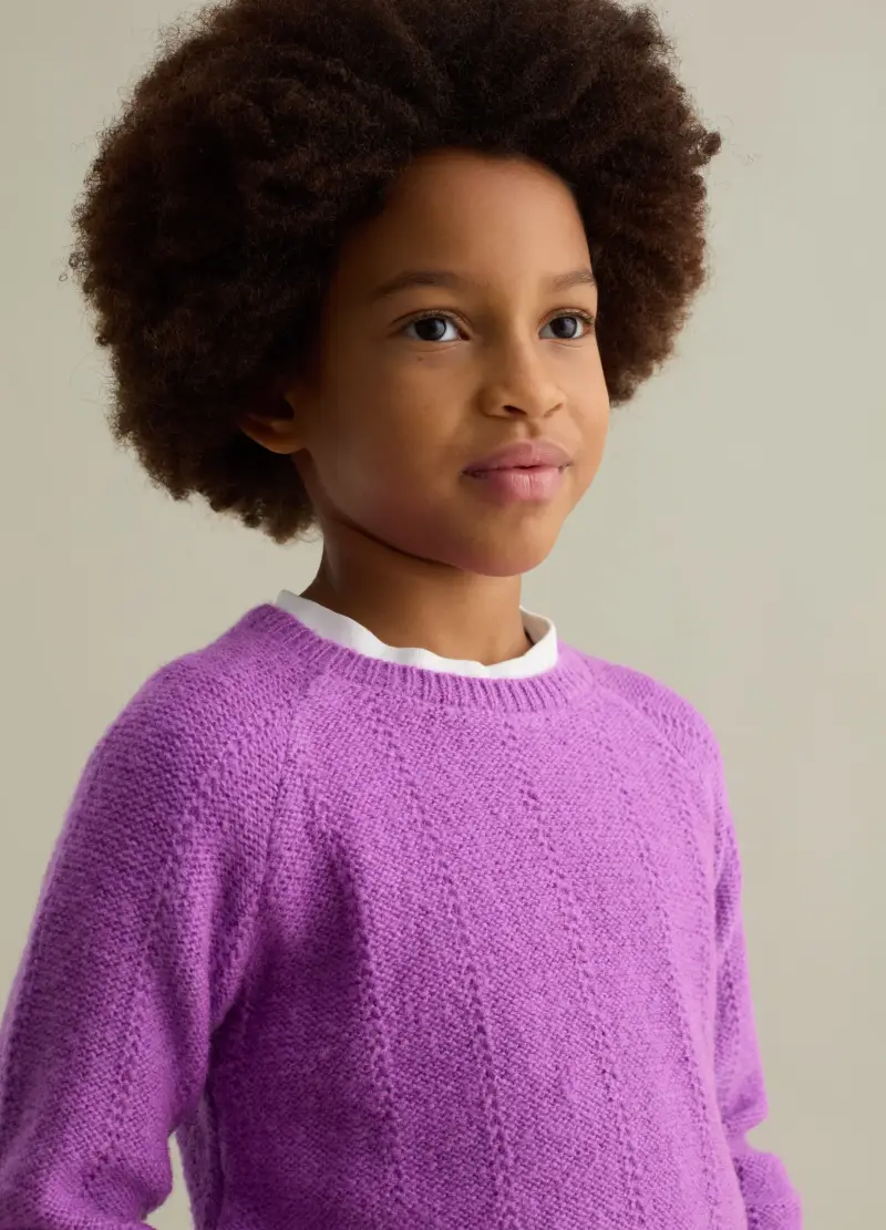 Pullover Con Trama Pointelle, Bambina, Viola miniatura 3