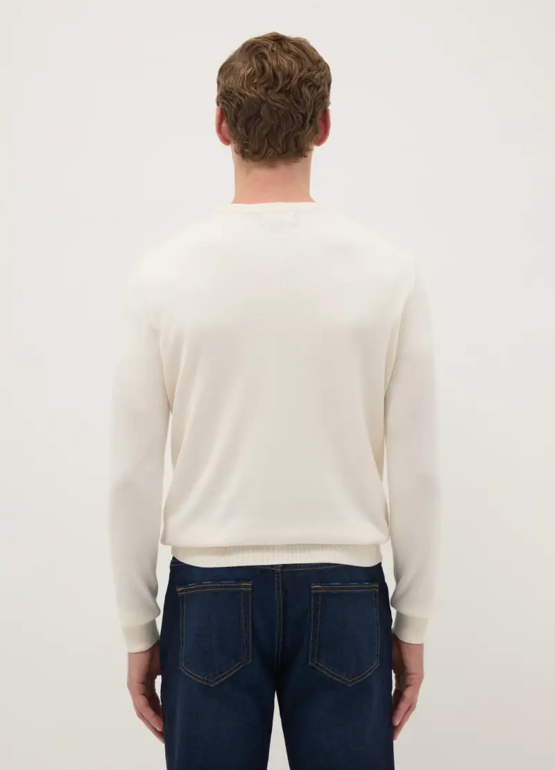 Pullover Girocollo Beige In Misto Cotone Regular Fit, Uomo, Beige miniatura 3