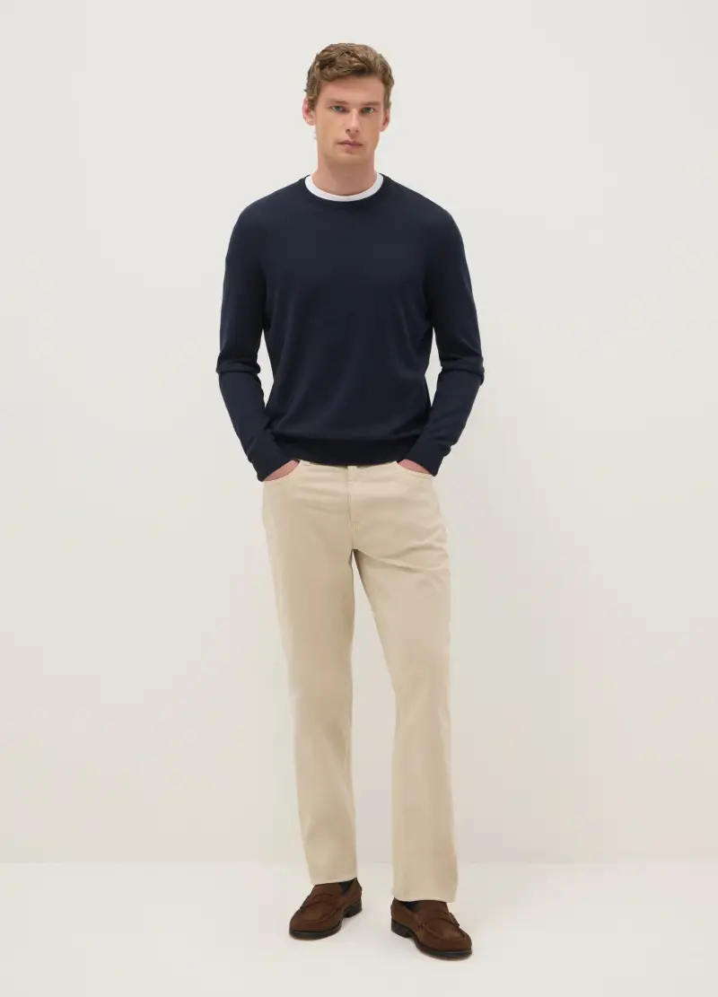 , Pullover Girocollo Blu In Misto Cotone Regular Fit, Uomo, Blu miniatura 2