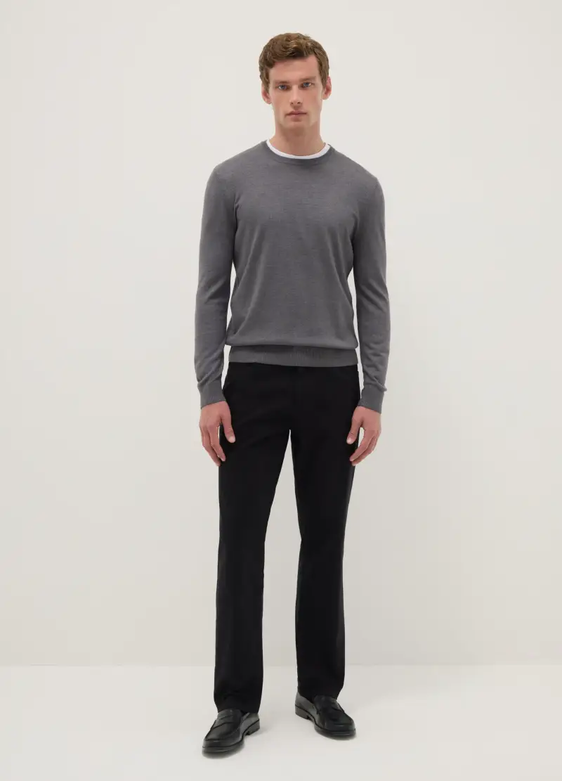 Pullover Girocollo Grigio In Misto Cotone Regular Fit, Uomo, Grigio miniatura 2