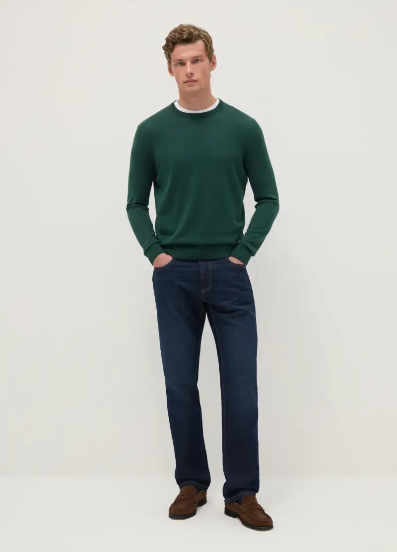 Pullover Girocollo Verde In Misto Cotone Regular Fit, Uomo, Verde miniatura 2