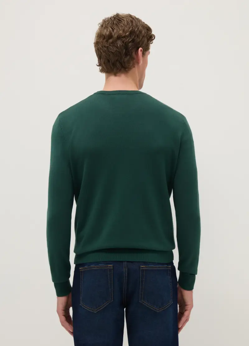 Pullover Girocollo Verde In Misto Cotone Regular Fit, Uomo, Verde miniatura 3
