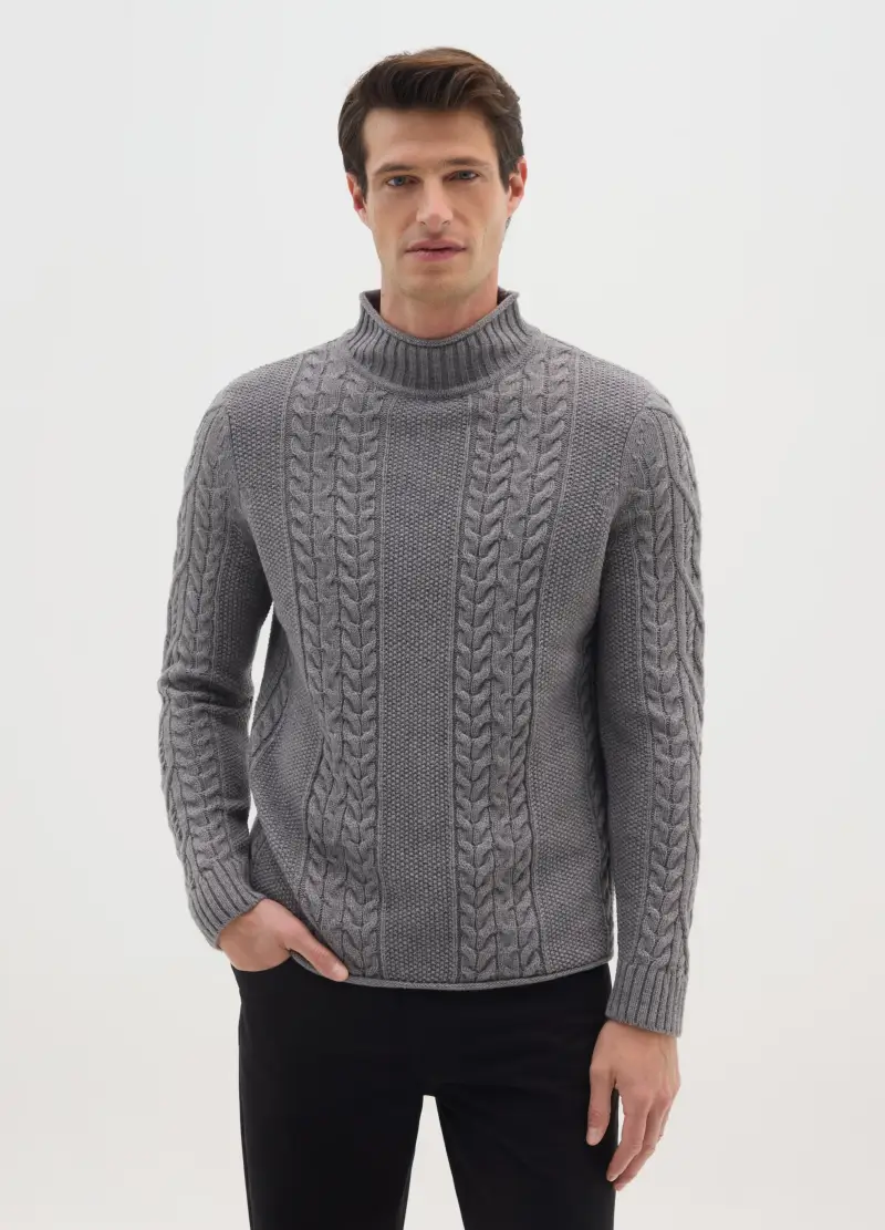 Pullover Grigio Lavorato A Maglia Regular Fit, Uomo, Grigio