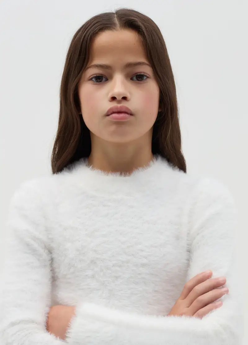 Pullover In Eco Pelliccia, Bambina, Bianco miniatura 2