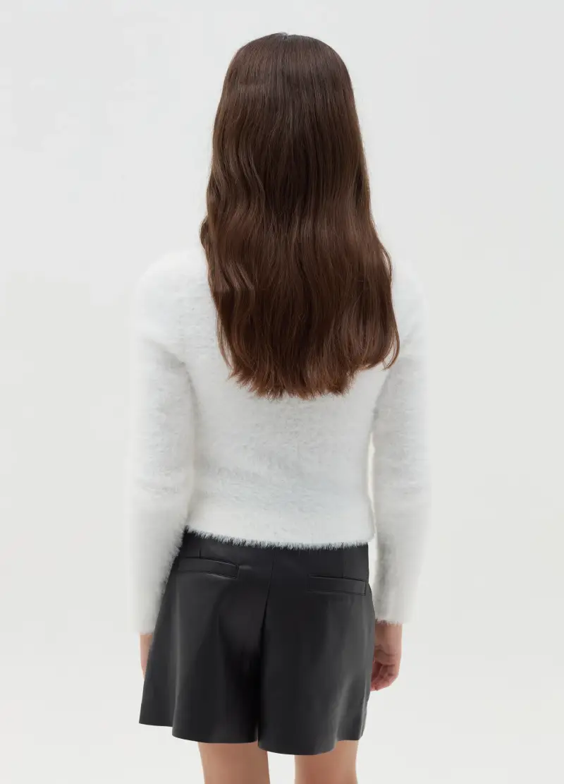 Pullover In Eco Pelliccia, Bambina, Bianco miniatura 3