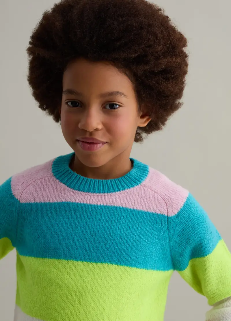 Pullover In Fantasia A Righe, Bambina, Multicolor miniatura 3