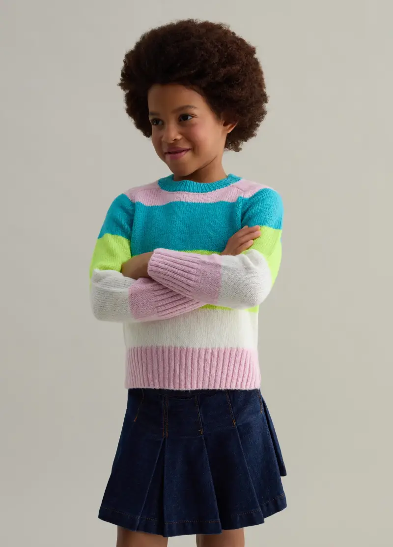 Pullover In Fantasia A Righe, Bambina, Multicolor