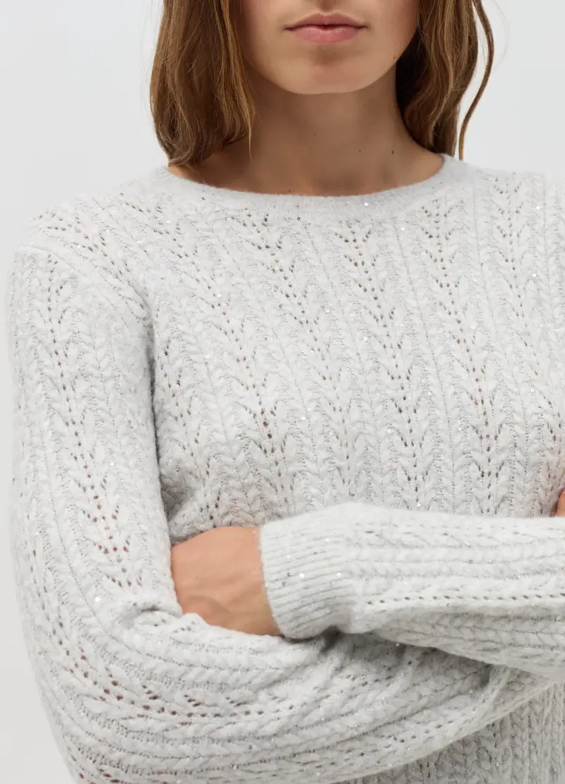 Pullover In Lurex Con Micro Paillettes, Donna, Grigio miniatura 3