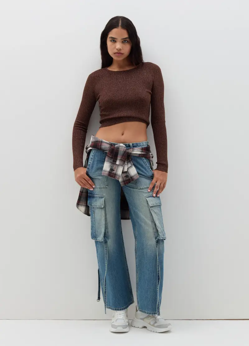 Pullover In Lurex, Donna, Marrone