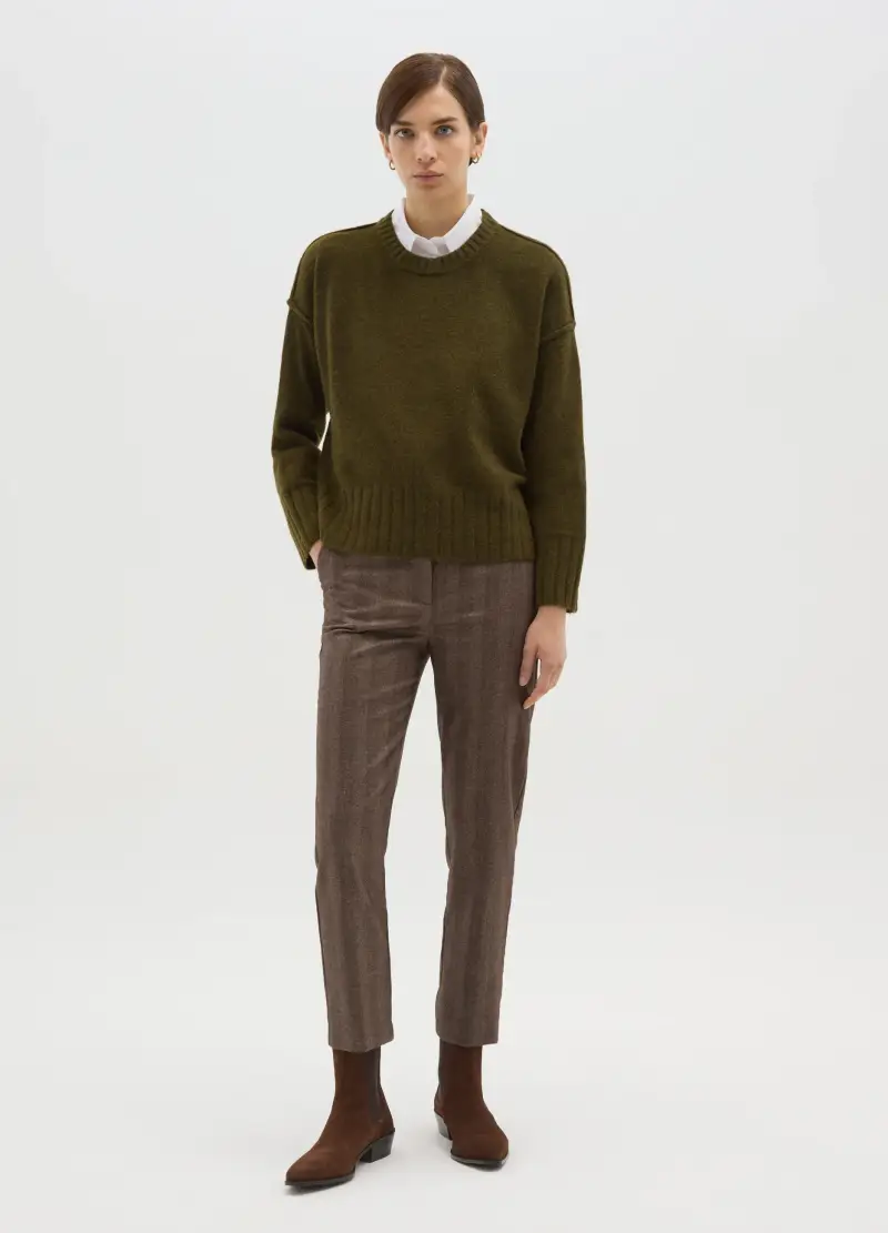 Pullover In Tessuto Elasticizzato Verde Vestibilità Over Con Girocollo, Donna, Verde miniatura 2