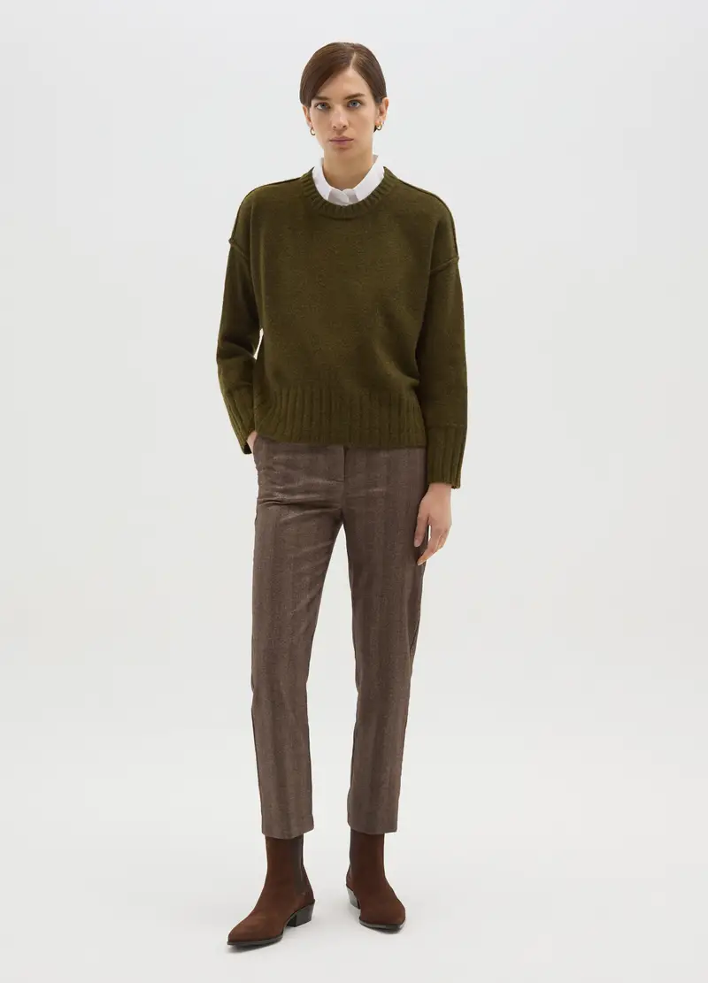 Pullover In Tessuto Elasticizzato Verde Vestibilità Over Con Girocollo, Donna, Verde miniatura 2