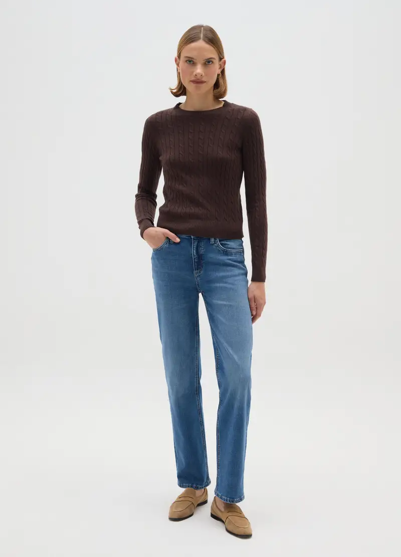 Pullover Marrone Con Collo Rotondo, Donna, Marrone