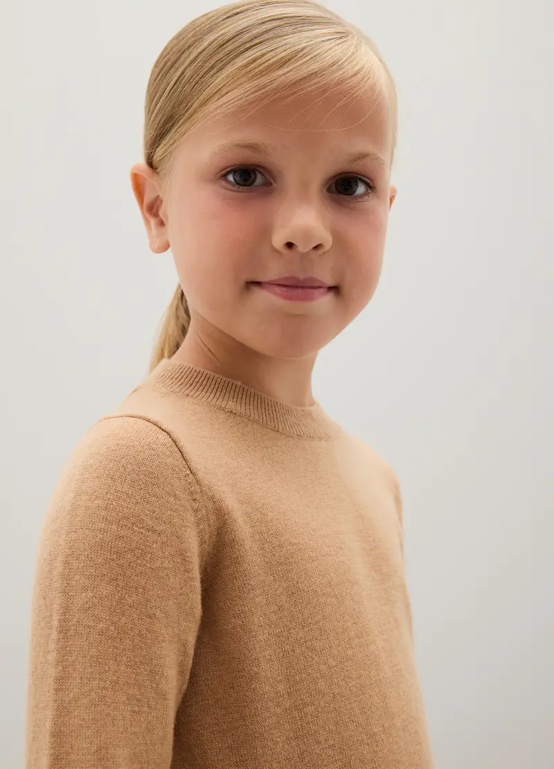 Pullover Marrone Da Bambina In Pura Lana, Marrone miniatura 3