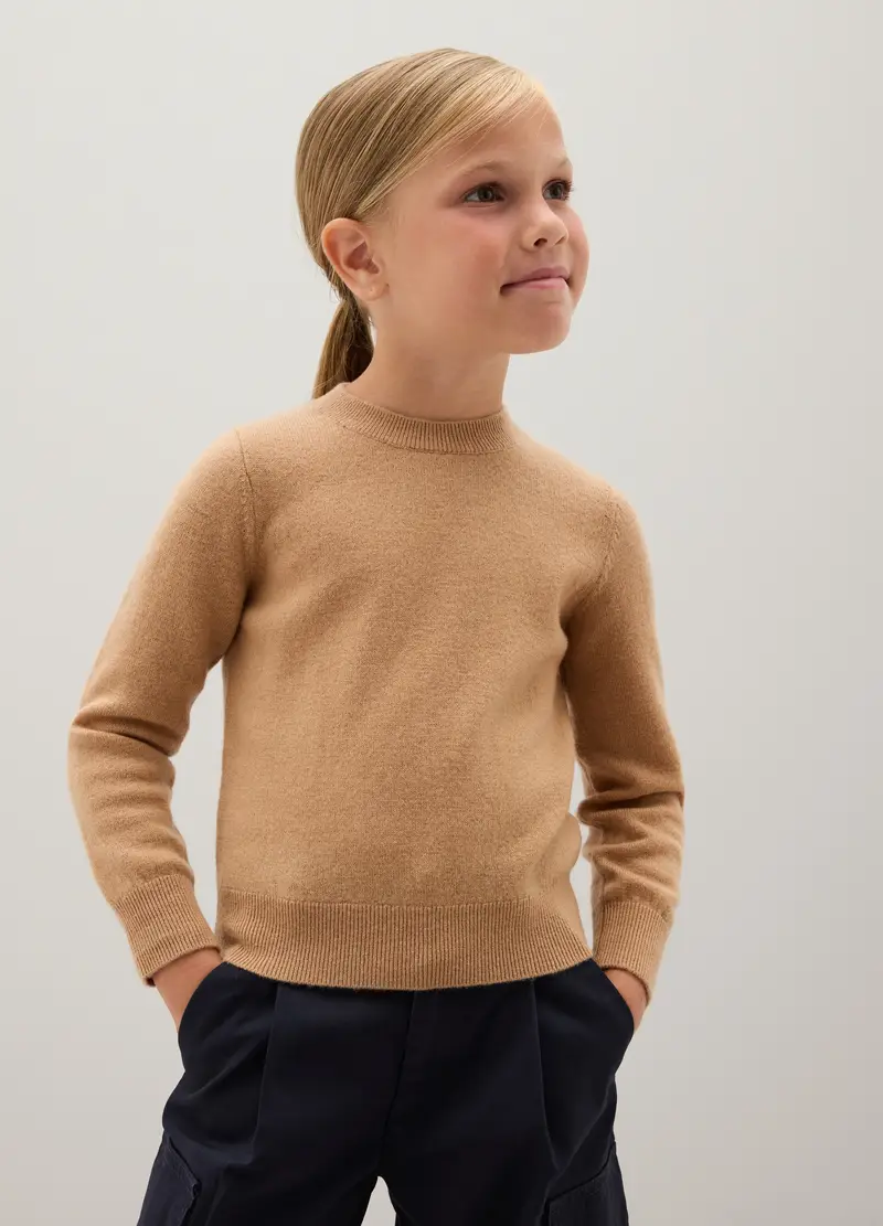 Pullover Marrone Da Bambina In Pura Lana, Marrone