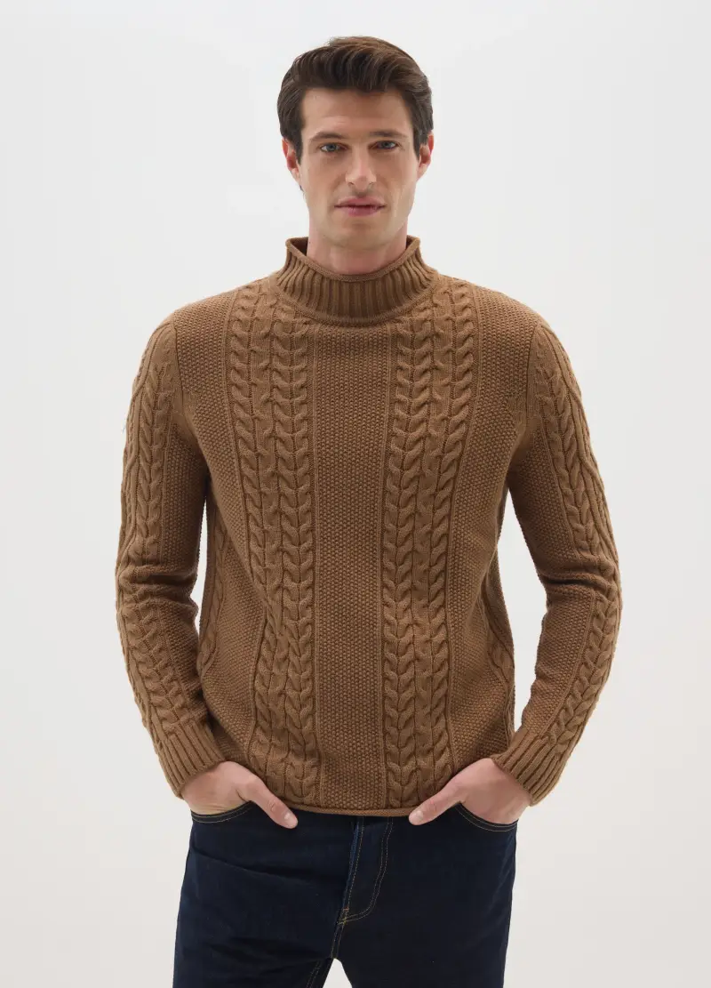 Pullover Marrone Lavorato A Maglia Regular Fit, Uomo, Marrone