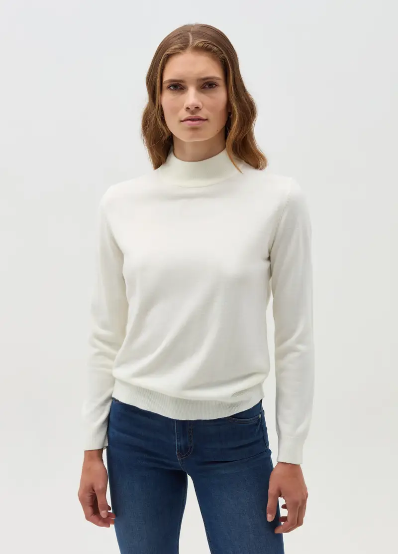 Pullover Mock Neck, Donna, Bianco