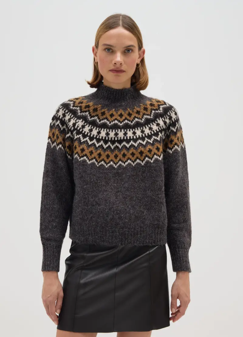 Pullover Multicolor Regular Fit Con Motivo Jacquard, Donna, Multicolor miniatura 2