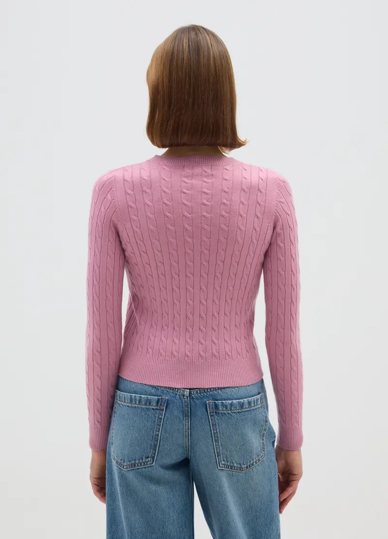 Pullover Rosa Con Collo Rotondo, Donna, Rosa miniatura 3
