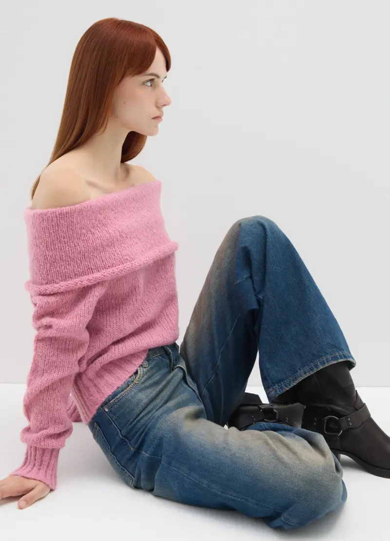 Pullover Rosa Con Scollo A Barca, Donna, Rosa