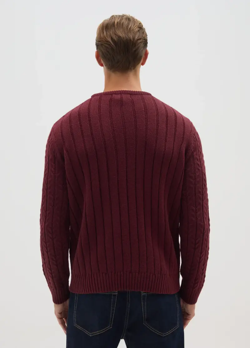 Pullover Rosso Con Lavorazione Jacquard, Uomo, Rosso miniatura 3