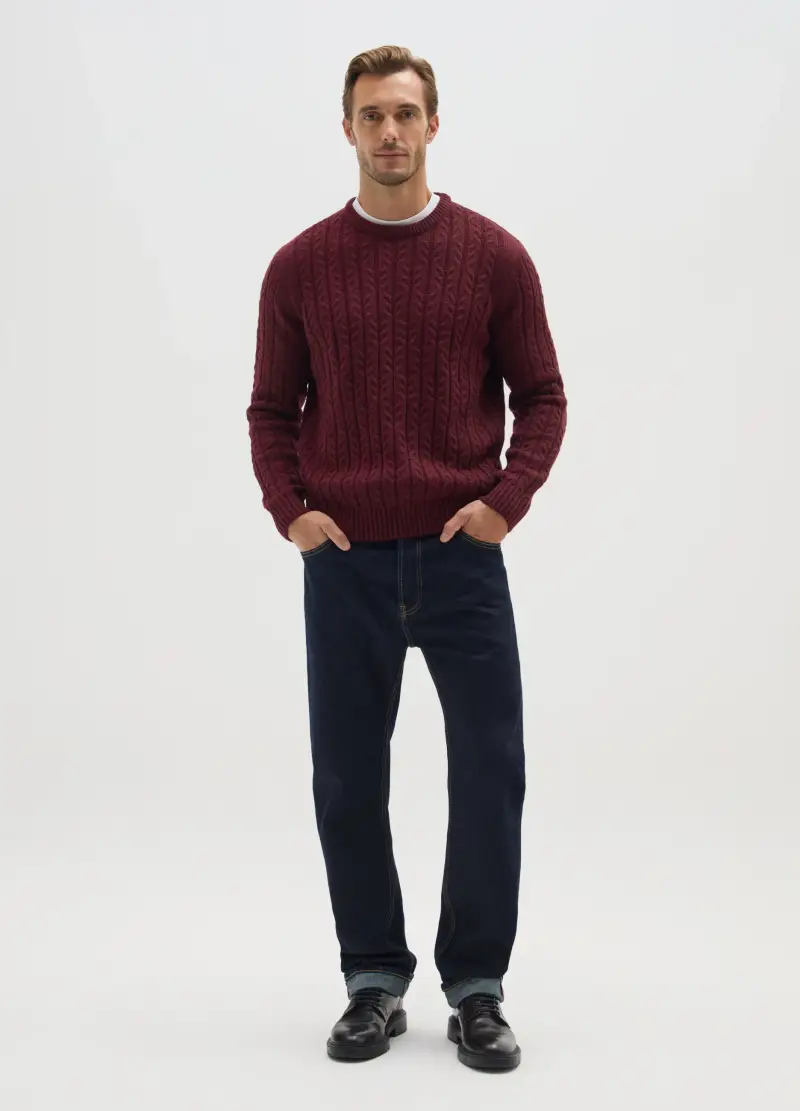 Pullover Rosso Con Lavorazione Jacquard, Uomo, Rosso