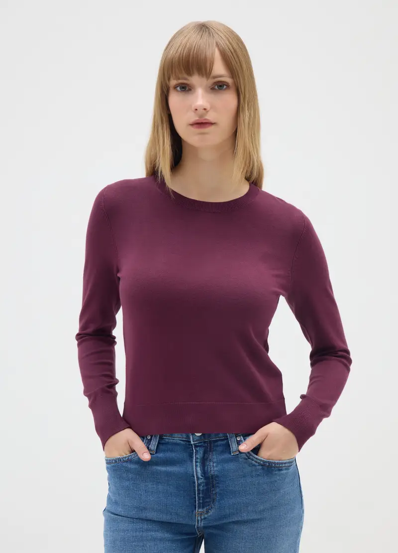 Pullover Viola Vinaccia Con Scollo Rotondo, Donna, Viola miniatura 2