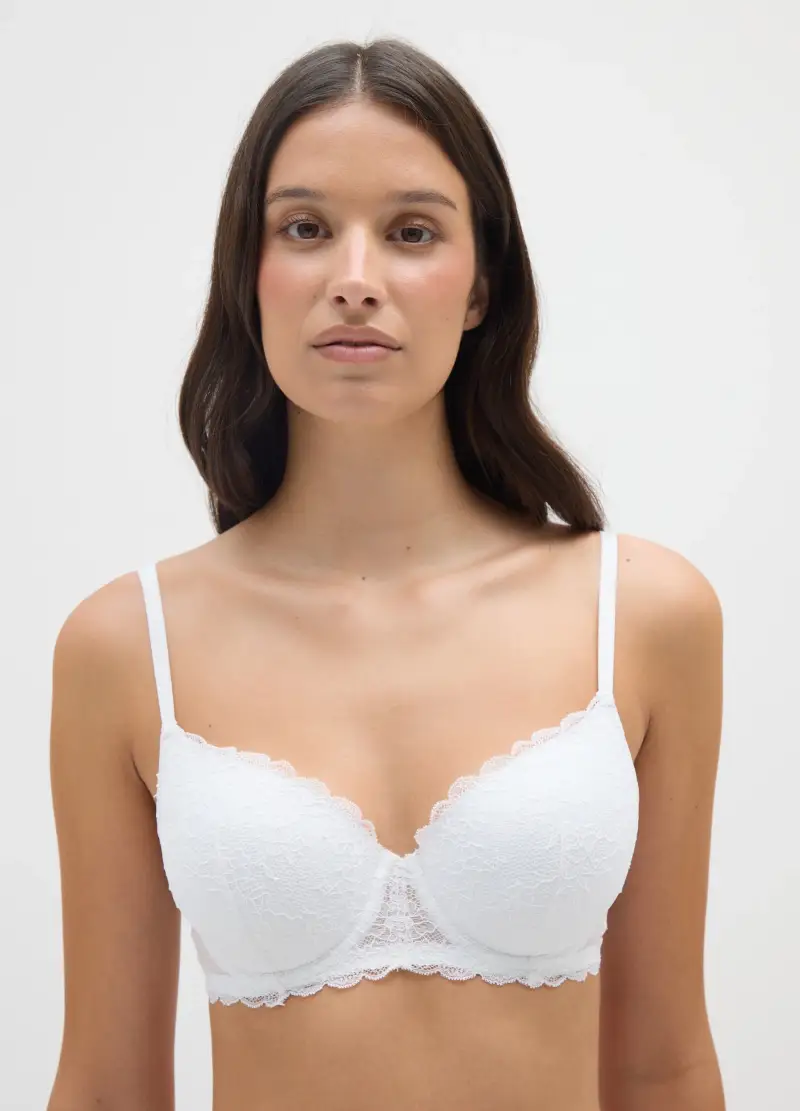 Reggiseno A Balconcino Con Imbottitura E Pizzo Bianco, Donna, Bianco
