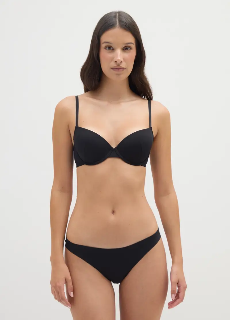 Reggiseno A Balconcino In Cotone Elasticizzato Nero, Donna, Nero miniatura 2