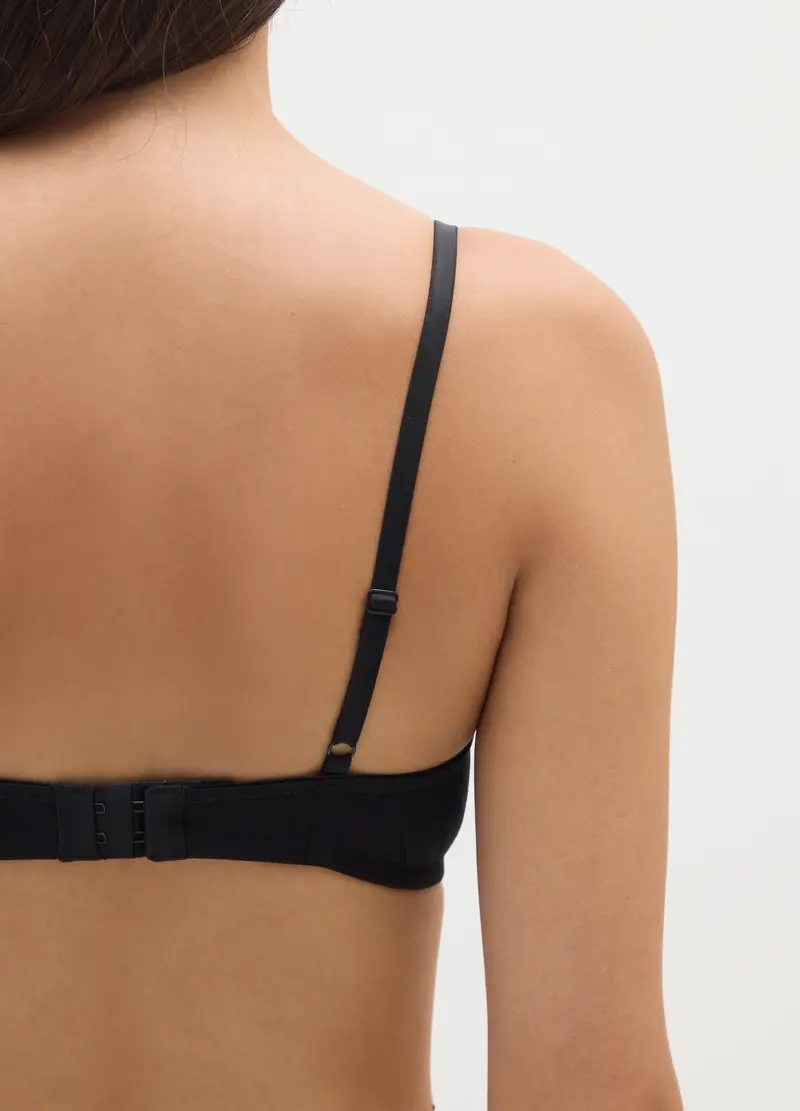 Reggiseno A Balconcino In Cotone Elasticizzato Nero, Donna, Nero miniatura 3