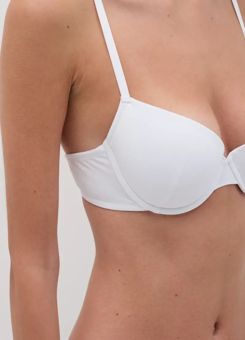 Reggiseno A Balconcino In Cotone Stretch Bianco, Donna, Bianco miniatura 3