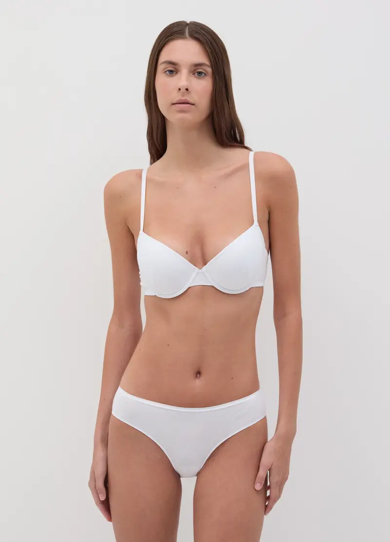 Reggiseno A Balconcino In Cotone Stretch Bianco, Donna, Bianco