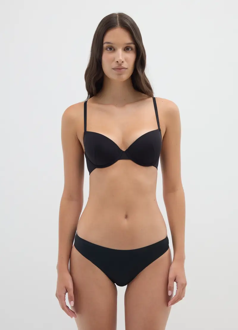 Reggiseno A Balconcino In Tessuto Elasticizzato Nero, Donna, Nero miniatura 2