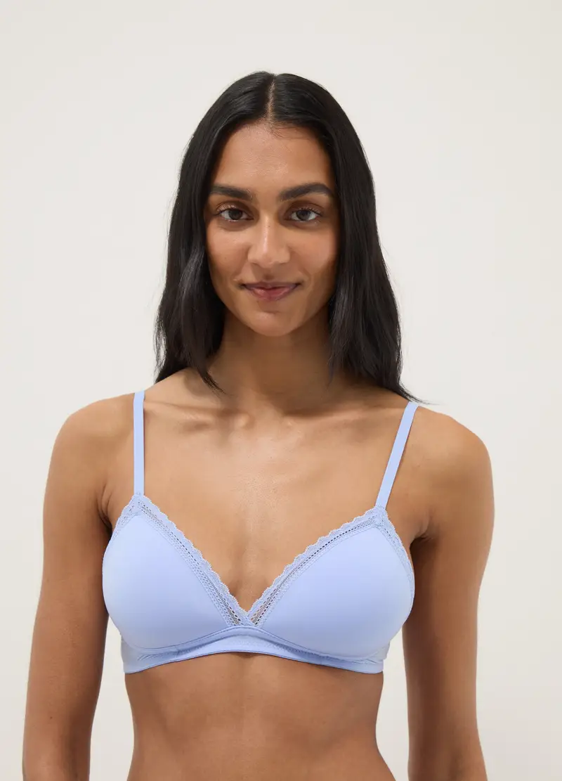 Reggiseno A Triangolo Azzurro Con Dettaglio In Pizzo, Donna, Azzurro