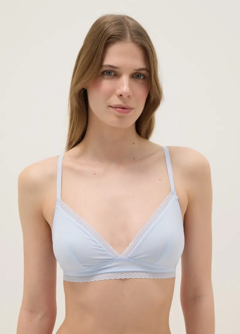 Reggiseno A Triangolo Azzurro Con Pizzo E Spalline Sottili, Donna, Azzurro