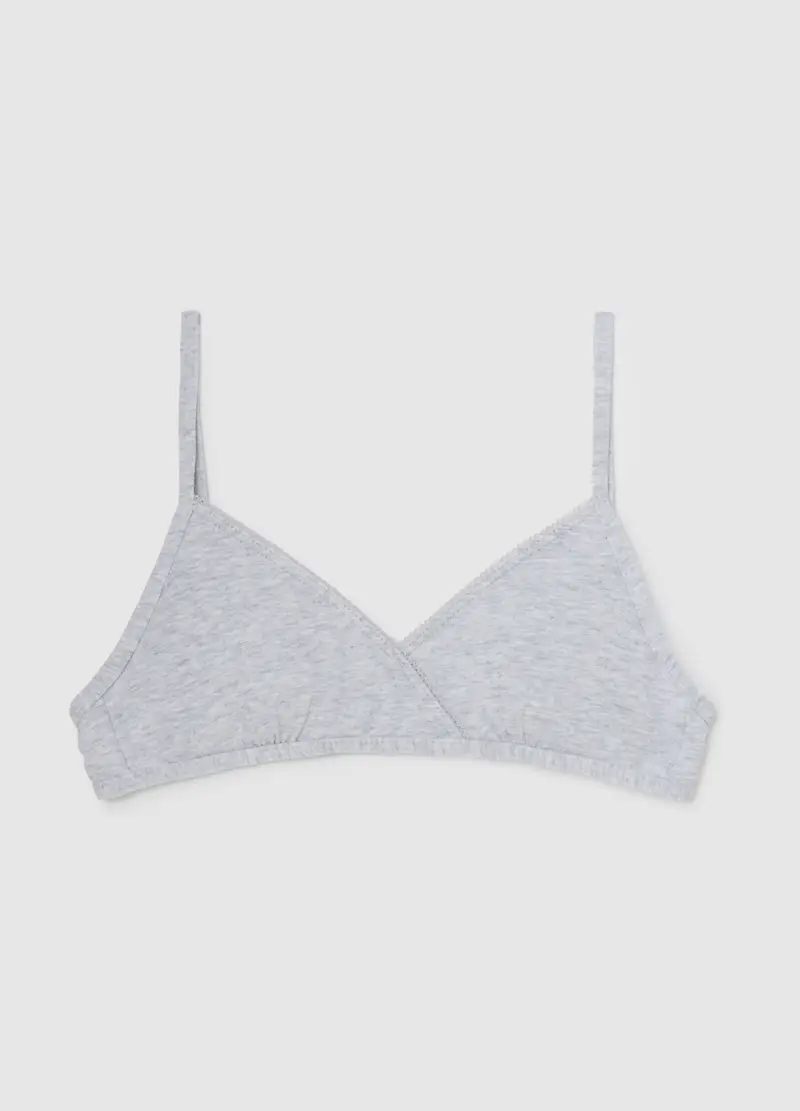 Reggiseno A Triangolo Da Ragazza In Cotone Elasticizzato Grigio, Bambina, Grigio